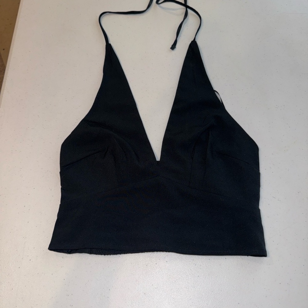 Abercrombie & Fitch Black Deep V Halter Crop Top